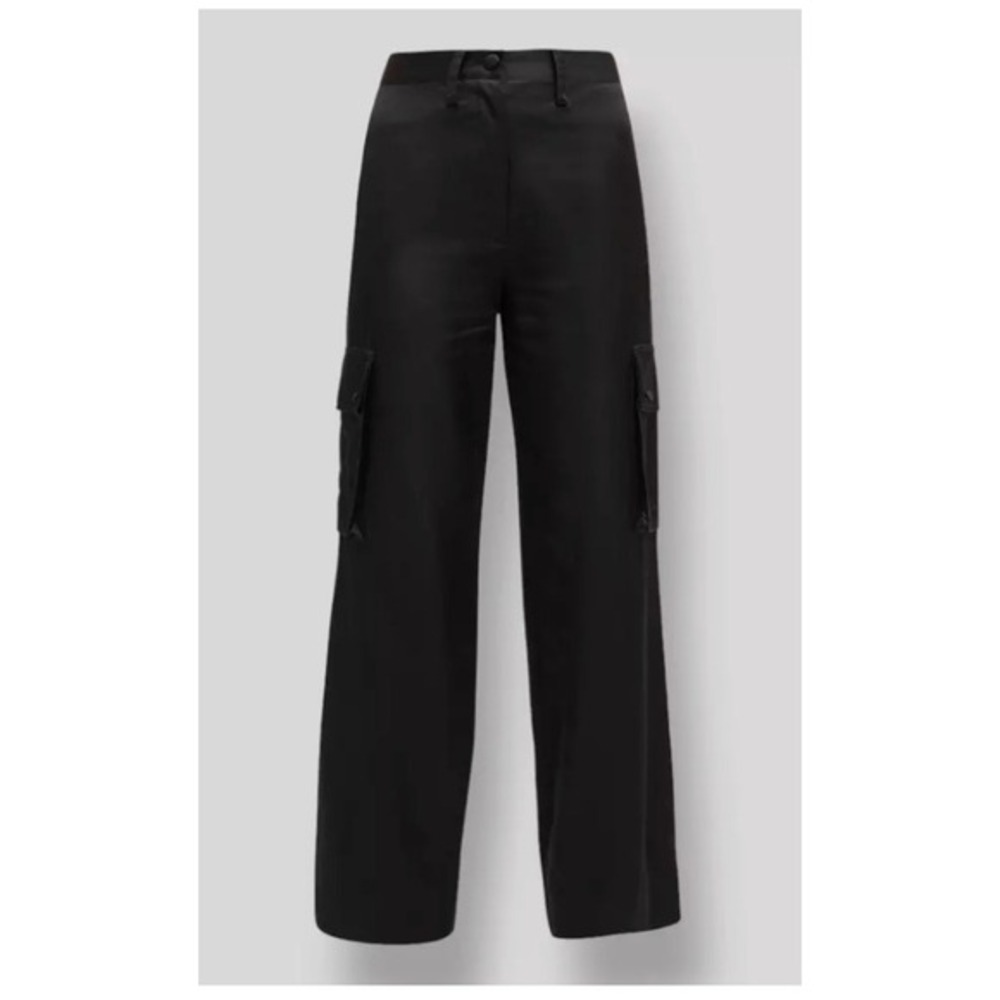ARIAS NY Black Cargo Pants Women's 6 Viscose Made in USA Satin Straight Trousers